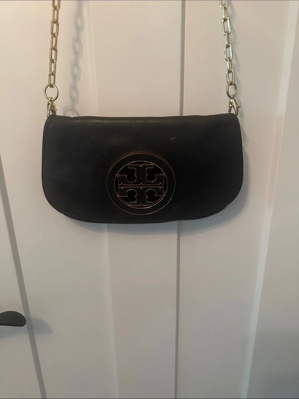Tory Burch Black Shoulder Bag with Gold Chain and Logo